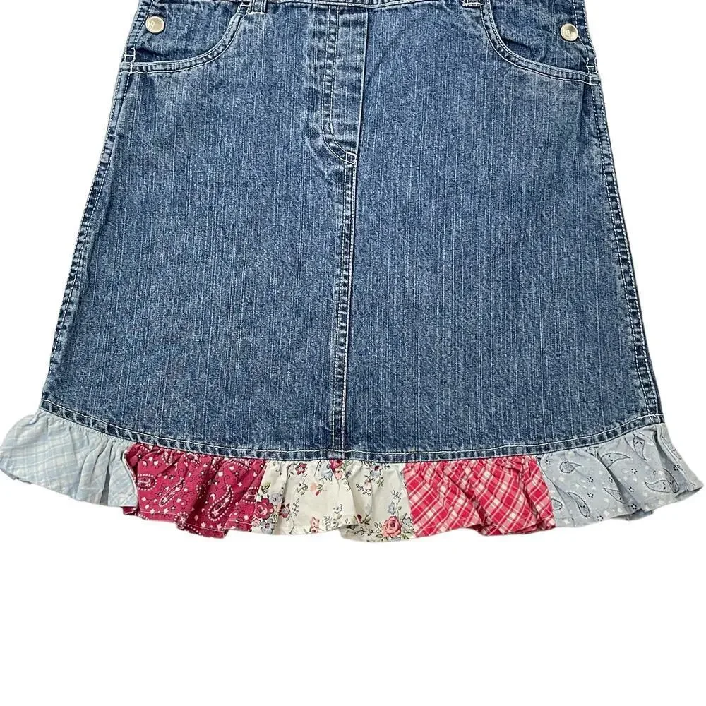 Gymboree Vintage Patchwork Girls Denim Jean Overall Bib Dress Size 7